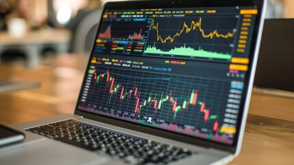 Laptop with graphs on the screen.