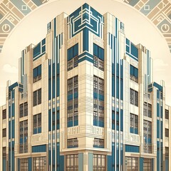 Fototapeta premium Art Deco Architecture: A Modern Masterpiece in Geometric Symmetry.
