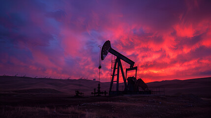 Amidst A Vast Oil Field A Solitary Crude Oil Pump.