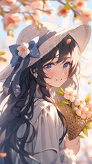Spring Blossoms: A Close-Up of an Anime Girl Embracing the Vibrant Spirit of Spring in a Stylish Anime Aesthetic, storybook illustrations, comic strips, book illustrations and picture books,Abstract c
