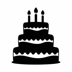 Birthday cake black and white silhouette illustration
