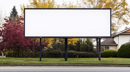 Blank billboard on a sunny day in a residential neighborhood.