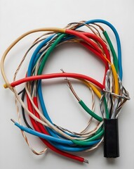 Spliced cable isolated on white background, Electronics and e-waste theme.