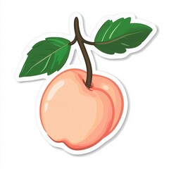A vibrant illustration of a peach with green leaves, perfect for fruit-themed designs or healthy food concepts.