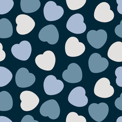 Colorful Vector Candy Hearts Pattern With Faded Blue Hearts Hearts on Dark Blue Background 