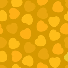 Vibrant Vector Candy Hearts Pattern With Orange, Yellow, and Gold Hearts on Yellow Background 