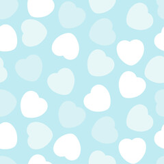 Colorful Candy Heart Pattern With White and Light Blue Hearts on a Blue Background. Cheerful, Love, Valentines Day Seamless Vector Design