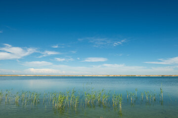Crystal Blue Lake Amidst Xinjiang's Arid Landscape