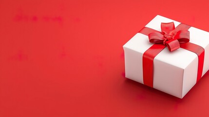 Obraz premium Open red gift box with ribbon on red background.