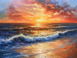 Ocean Sunset: Gentle Waves and Serene Horizon Wallpaper