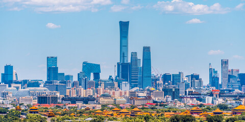Obraz premium High view scenery of Beijing International Trade CBD and the Forbidden City in China