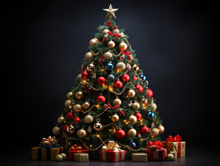 Christmas tree with gifts on white background