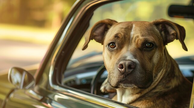 Dog travel by car in summar