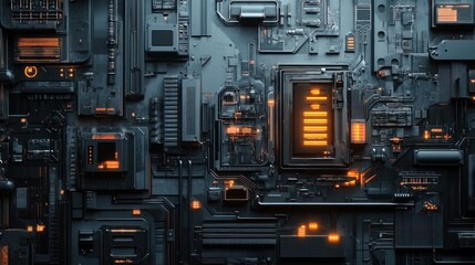 Fototapeta premium Machine Intricate and detailed modern cyberpunk wall background wallpaper AI generated image