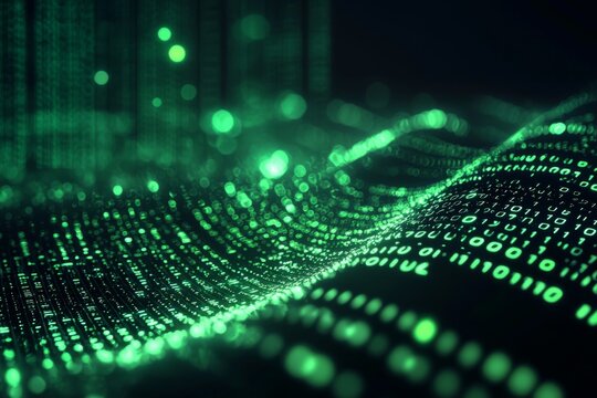 Green Dark Binary Code with Data Streaming Background created with Generative AI