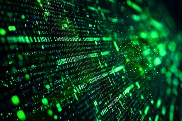 Obraz premium Green Dark Binary Code with Data Streaming Background created with Generative AI