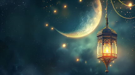 Lantern with Islamic Background. Ramadan Kareem, Copy Space.