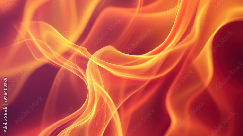 Poster abstract representation of flowing flames with warm colors and smooth curves.