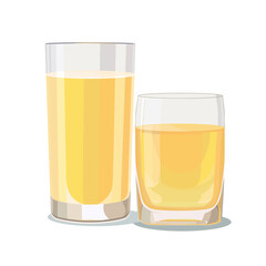 Full glasses of light yellow juice isolated on white background. Vector illustration in flat style with drink. Clipart for card, banner, flyer, poster design