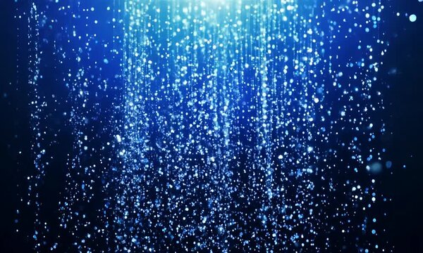 Beautiful blue background with abstract shining rain pouring down