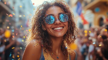 Joyful girl at the Labor Day parade.