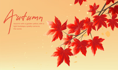 Watercolor style autumn red leaf illustration