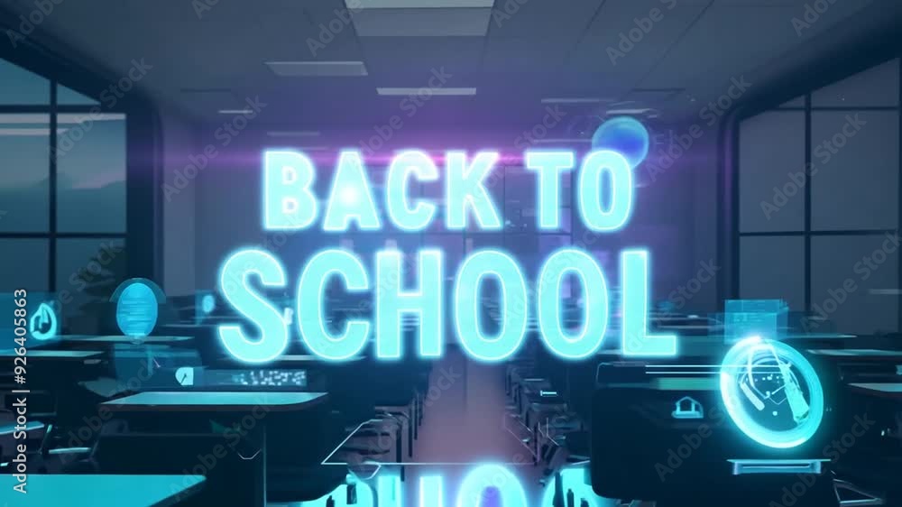 Poster back to school graphic with digital classroom elements and text generative ai