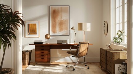 Stylish Home Office Setup With Modern Decor and Natural Light in a Cozy Space
