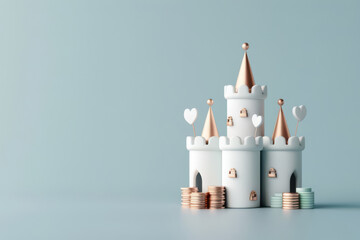 Wealth protection, fortress with money, 3D illustration, security concept, copy space