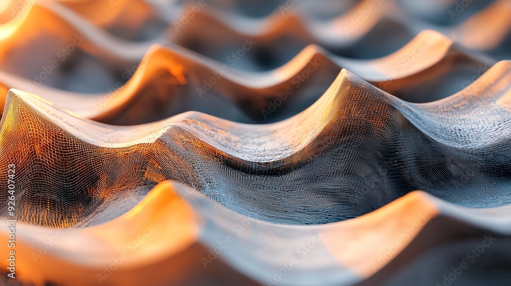 Aufkleber close-up view of textured surface featuring wavy patterns and warm lighting, highlighting depth and 