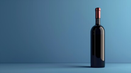 Elegant Bottle of Red Wine on a Solid Blue Background Highlighting Sophistication and Elegance in Minimalist Photography