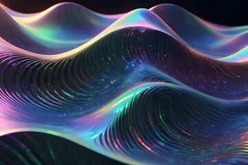 Fototapeta premium Abstract iridescent wavy lines with glowing lights.
