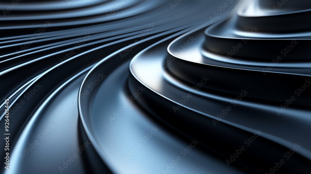 Poster abstract pattern of smooth, dark lines with a glossy finish, creating a modern and sleek aesthetic f