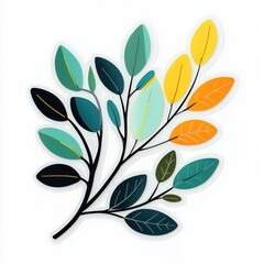 A vibrant illustration of colorful leaves on a branch, perfect for nature-themed designs and botanical projects.