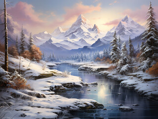 Fototapeta premium Eye Catching Nature peak tranquility welcomes adventurous travelers majestically frozen