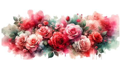 赤とピンクの薔薇の水彩画