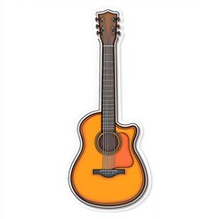 Obraz premium Vibrant acoustic guitar showcasing its rich wood texture and classic design, perfect for music lovers and artists.