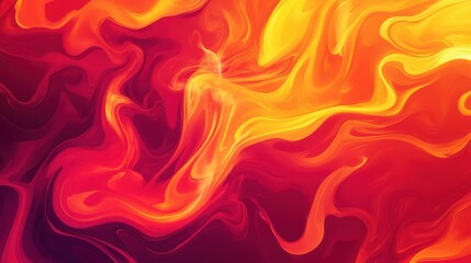Abstract swirling patterns in vibrant red, orange, and yellow hues.