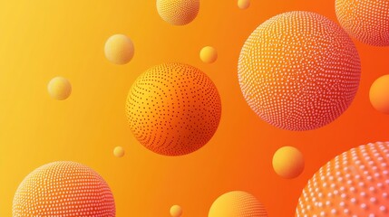 3D realistic spheres with textured dots on an orange background. Ideal for banner design and abstract vector templates. Modern, vibrant vector illustration.
