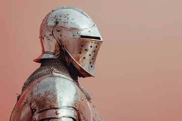 Medieval knight wearing weathered armor looking ahead