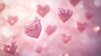 Obraz premium A dreamy pink hearts background, with soft, sweet hearts floating across a light pink canvas, ideal for Valentine's Day or Mother's Day designs.
