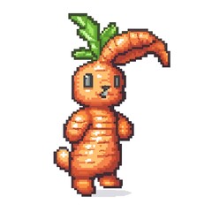 Carrot 8-bit fantasy animal cartoon isolated whitebackground