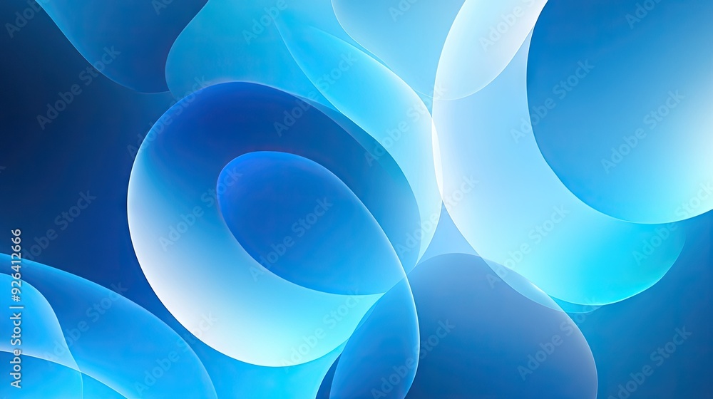 Poster abstract blue gradient round shapes with a neumorphism effect. light, clear background ideal for sty