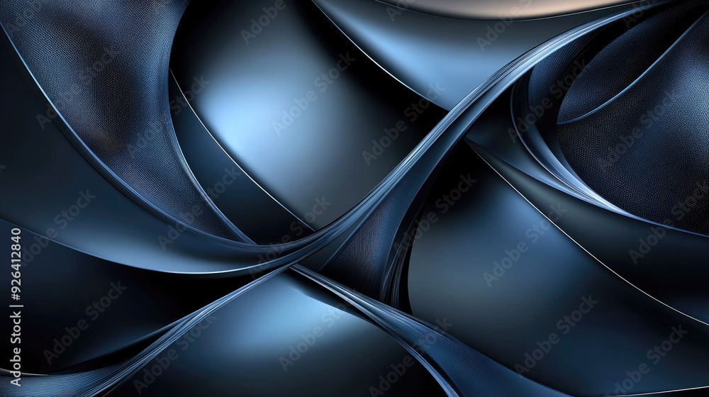 Poster abstract blue metallic curve lines weaved across a dark grey background, creating a luxurious and fu