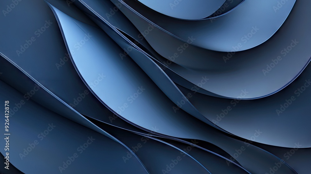 Poster abstract blue metallic curve lines weaved across a dark grey background, creating a luxurious and fu