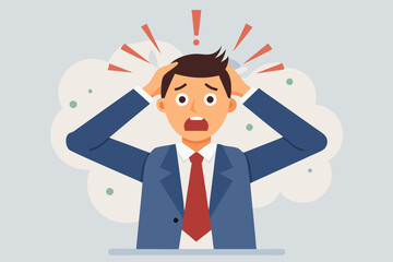 Stress or deadline at work. A business man clutched his head in panic. The bad news. Vector illustration
