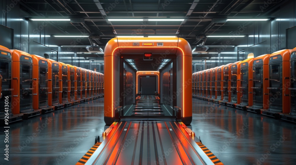 Poster illustrate the advanced technology of a 3d-rendered luggage scanner, highlighting its ability to rot