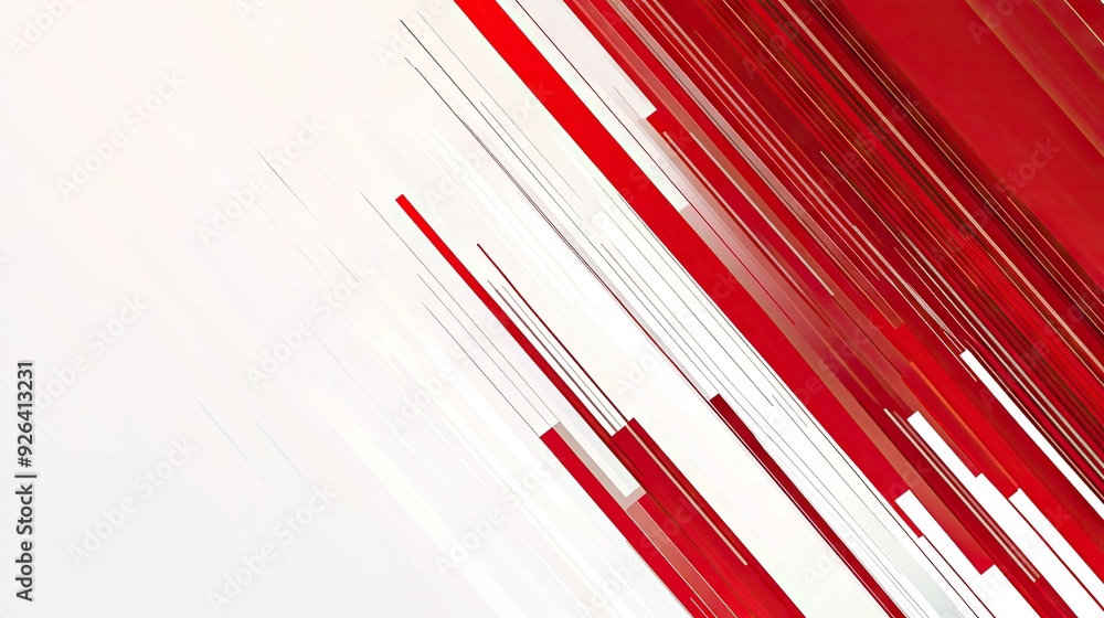 Poster abstract design featuring bold red and white stripe lines on a gradient white background. modern and