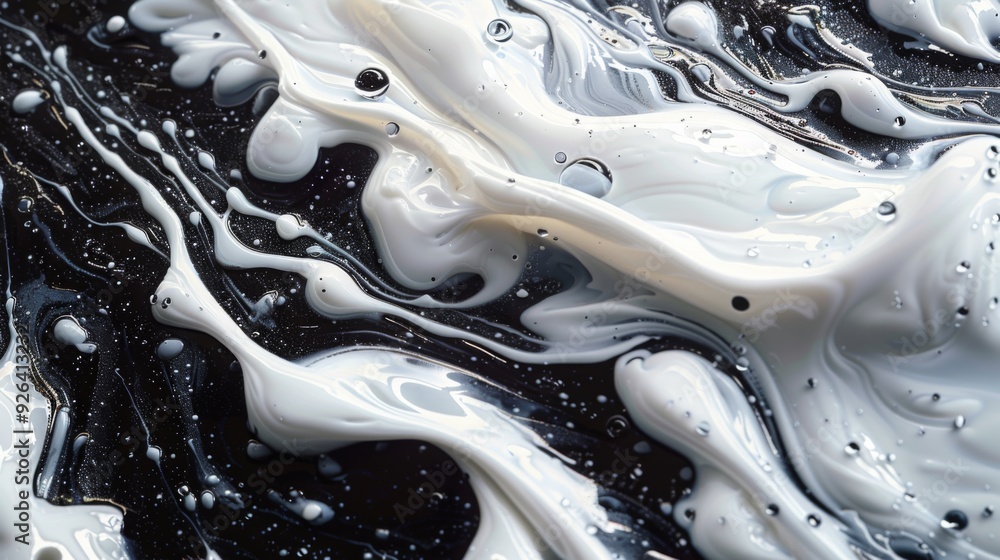Poster illustrate drops and blots with intricate details and shading, ensuring