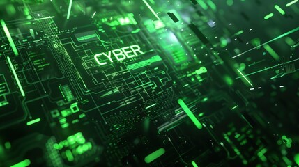 Fototapeta premium Ultra-Realistic Digital Logo with CYBER Text in Vibrant Green Tech Inspired Background